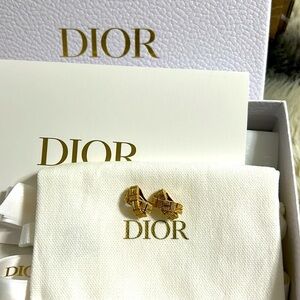 Authentic Christian Dior Gold Clip on Earrings with dust bag and box